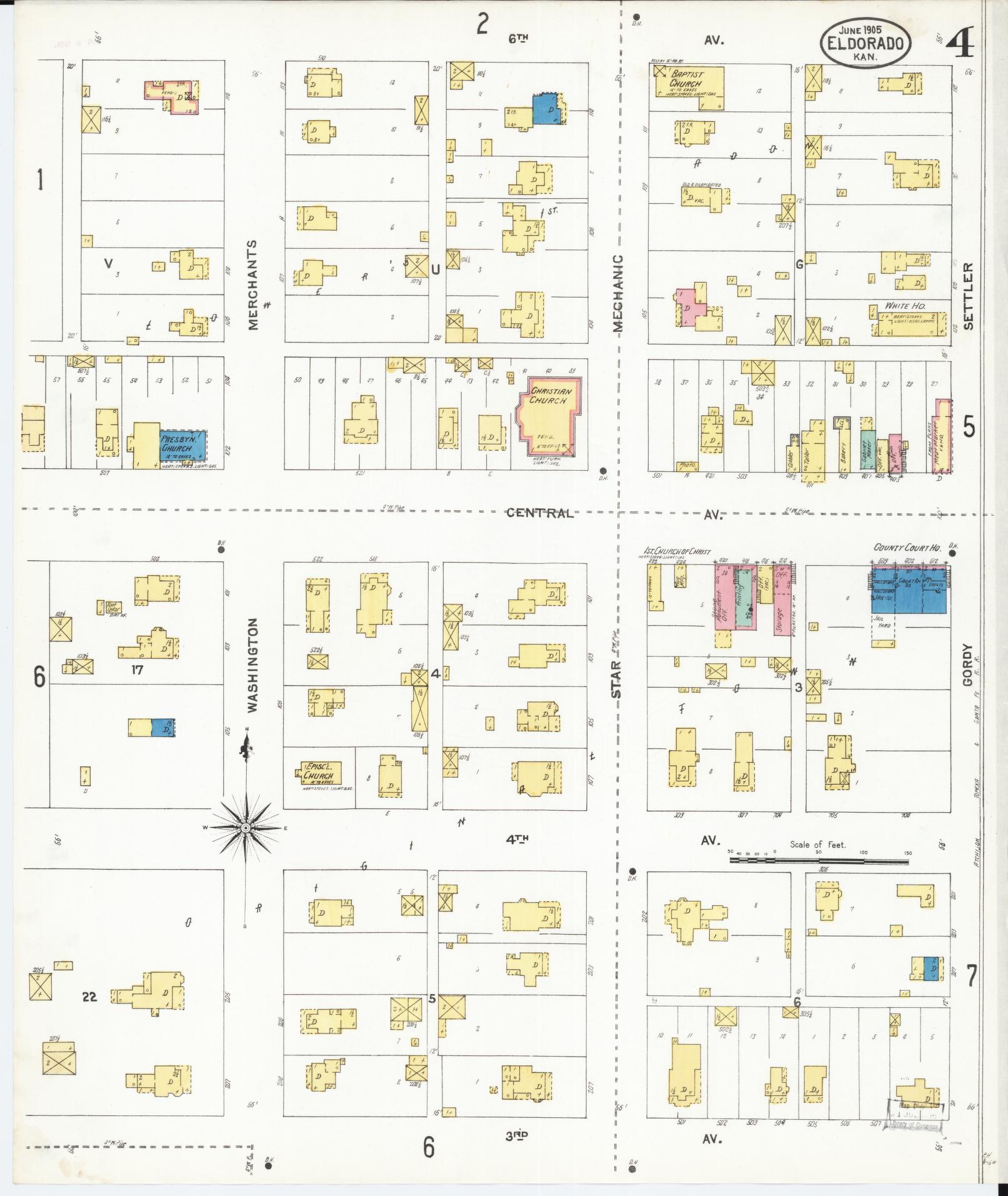 Sanborn Fire Insurance Map from El Dorado, Butler County, Kansas (1905), Sheet #0004 - Historic Sanborn Fire Insurance Map Print, vintage old map wall art, antique decor, genealogy gift, Kansas Kansas map