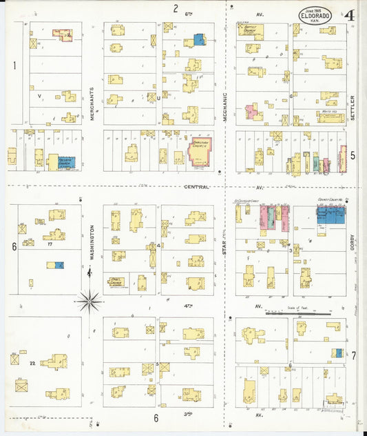 Sanborn Fire Insurance Map from El Dorado, Butler County, Kansas (1905), Sheet #0004 - Historic Sanborn Fire Insurance Map Print, vintage old map wall art, antique decor, genealogy gift, Kansas Kansas map