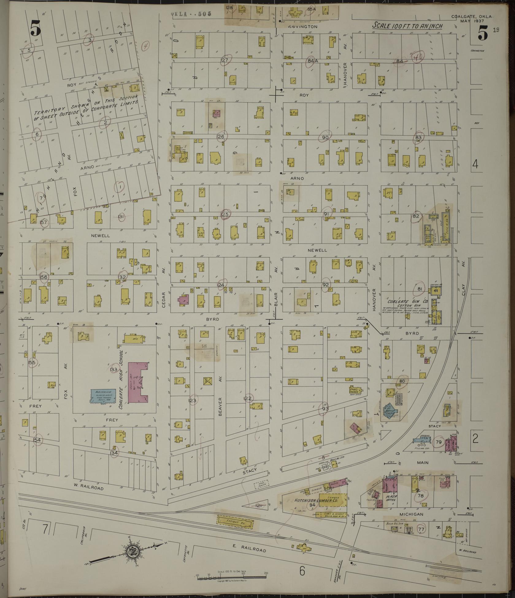 Sanborn Fire Insurance Map from Coalgate, Coal County, Oklahoma (1944), Sheet #0005 - Historic Sanborn Fire Insurance Map Print, vintage old map wall art, antique decor, genealogy gift, Oklahoma Oklahoma map