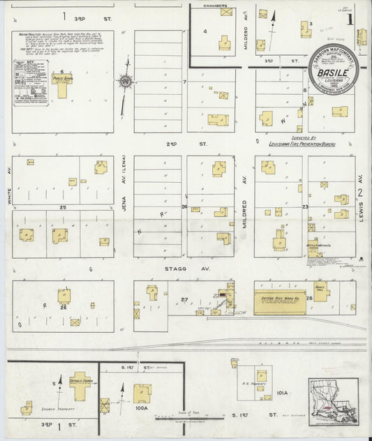 Sanborn Fire Insurance Map from Basile, Evangeline Parish, Louisiana (1920), Sheet #0001 - Historic Sanborn Fire Insurance Map Print, vintage old map wall art, antique decor, genealogy gift, Louisiana Louisiana map