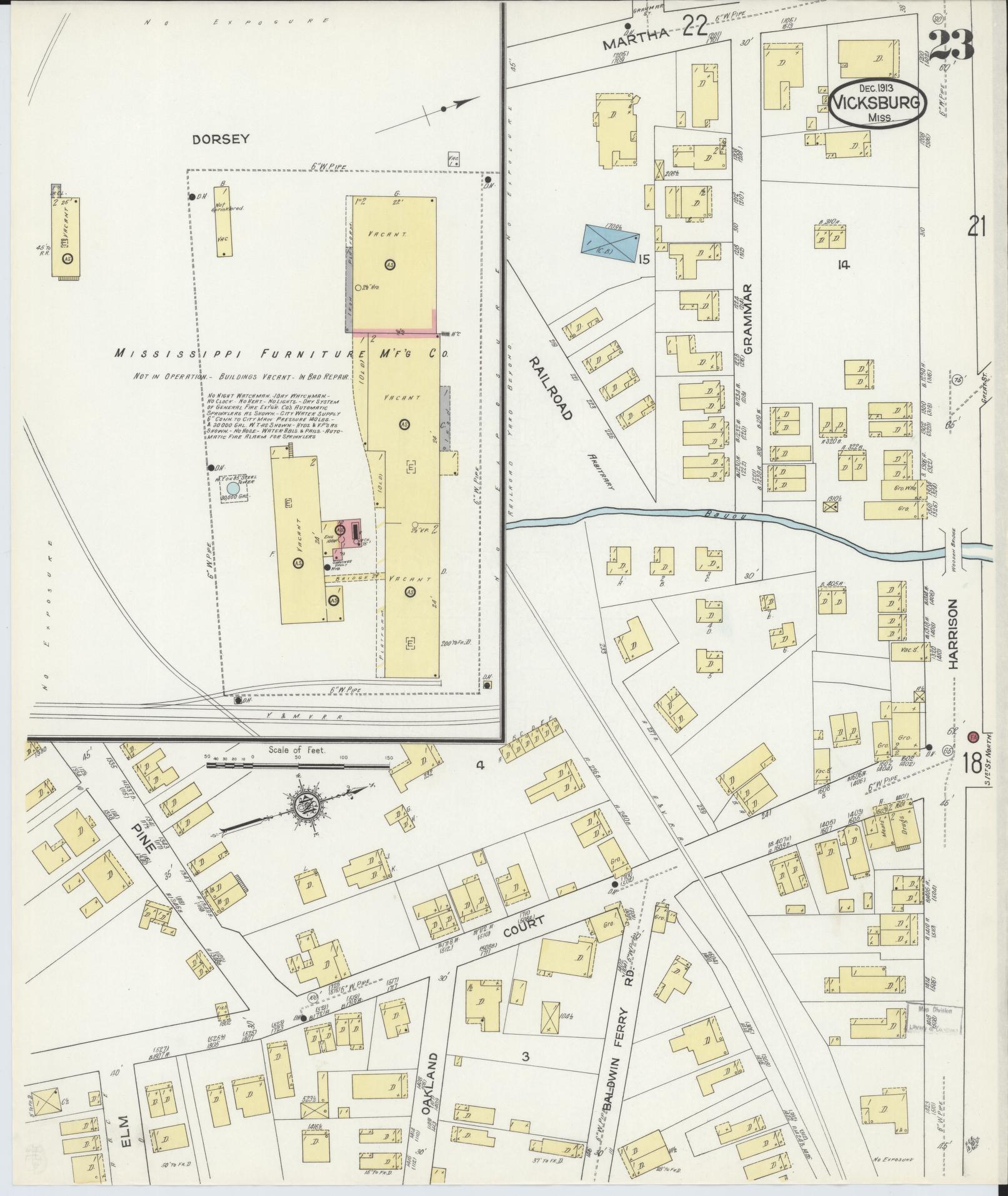 Sanborn Fire Insurance Map from Vicksburg, Warren County, Mississippi (1913), Sheet #0023 - Complete Map Set gallery image, historic Sanborn map, vintage wall art, Mississippi Mississippi