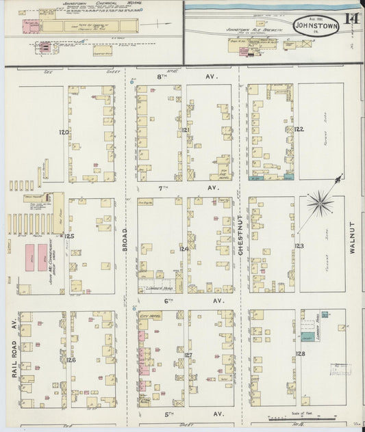 Sanborn Fire Insurance Map from Johnstown, Cambria County, Pennsylvania (1891), Sheet #0014 - Historic Sanborn Fire Insurance Map Print, vintage old map wall art, antique decor, genealogy gift, Pennsylvania Pennsylvania map