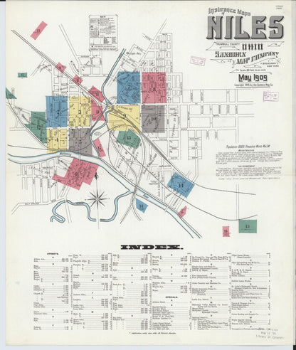 Sanborn Fire Insurance Map from Niles, Trumbull County, Ohio (1909), Sheet #0001 - Historic Sanborn Fire Insurance Map Print, vintage old map wall art, antique decor, genealogy gift, Ohio Ohio map
