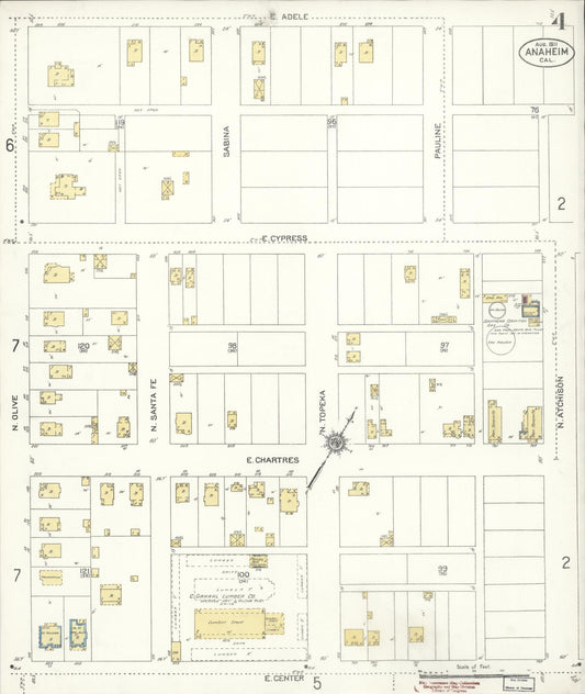 Sanborn Fire Insurance Map from Anaheim, Orange County, California (1911), Sheet #0004 - Historic Sanborn Fire Insurance Map Print, vintage old map wall art, antique decor, genealogy gift, California California map