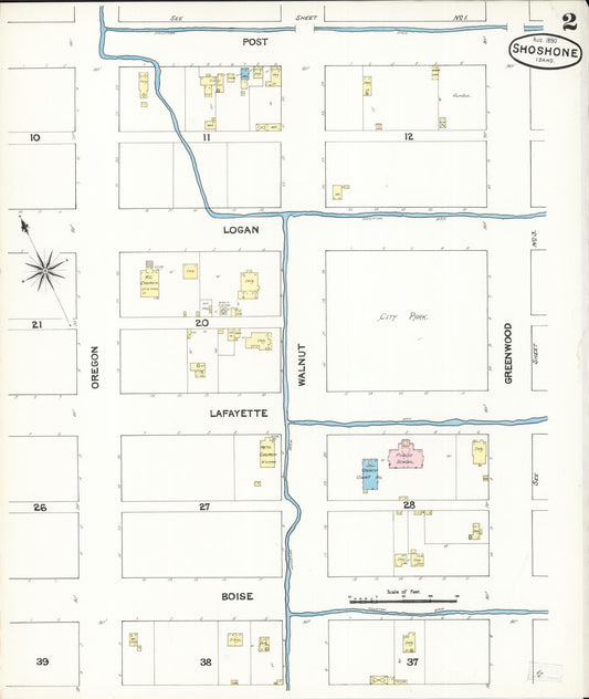 Sanborn Fire Insurance Map from Shoshone, Lincoln County, Idaho (1890), Sheet #0002 - Historic Sanborn Fire Insurance Map Print, vintage old map wall art, antique decor, genealogy gift, Idaho Idaho map