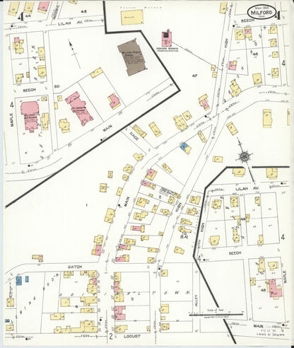 Sanborn Fire Insurance Map from Milford, Clermont And Hamilton County, Ohio (1925), Sheet #0004 - Historic Sanborn Fire Insurance Map Print, vintage old map wall art, antique decor, genealogy gift, Ohio Ohio map