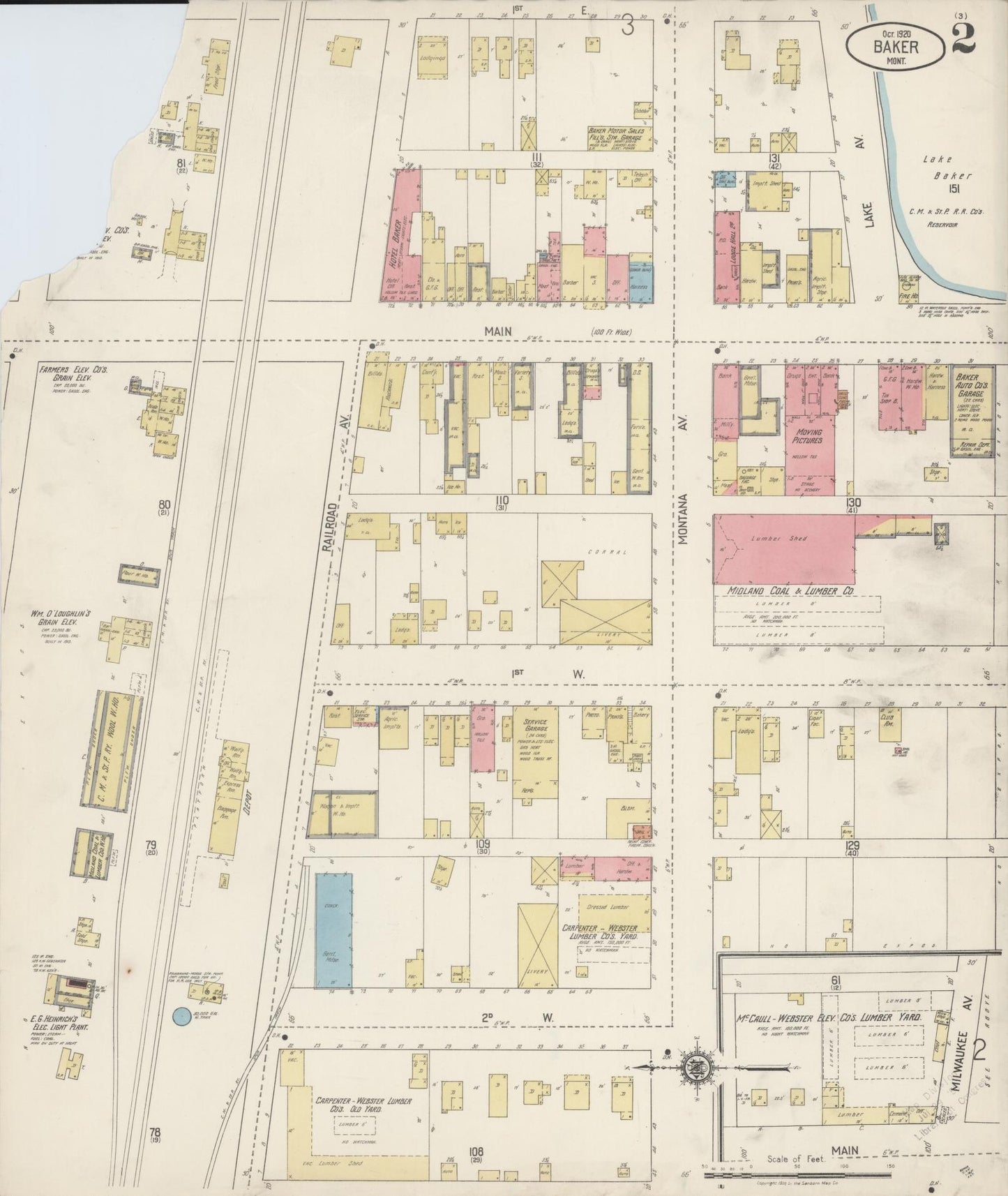 Sanborn Fire Insurance Map from Baker, Fallon County, Montana (1920), Sheet #0002 - Historic Sanborn Fire Insurance Map Print, vintage old map wall art, antique decor, genealogy gift, Montana Montana map