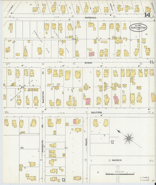 Sanborn Fire Insurance Map from Huntington, Huntington County, Indiana (1904), Sheet #0014 - Historic Sanborn Fire Insurance Map Print, vintage old map wall art, antique decor, genealogy gift, Indiana Indiana map