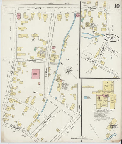 Sanborn Fire Insurance Map from Peabody, Essex County, Massachusetts (1887), Sheet #0010 - Historic Sanborn Fire Insurance Map Print, vintage old map wall art, antique decor, genealogy gift, Massachusetts Massachusetts map