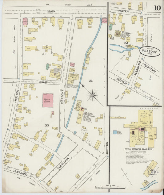 Sanborn Fire Insurance Map from Peabody, Essex County, Massachusetts (1887), Sheet #0010 - Historic Sanborn Fire Insurance Map Print, vintage old map wall art, antique decor, genealogy gift, Massachusetts Massachusetts map
