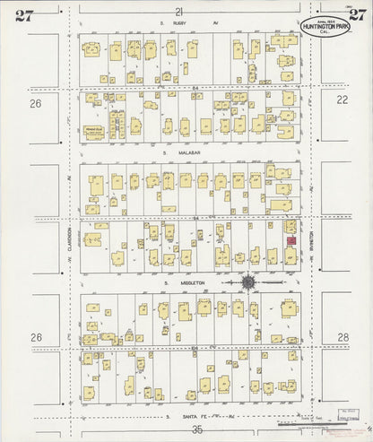 Sanborn Fire Insurance Map from Huntington Park, Los Angeles County, California (1924), Sheet #0027 - Complete Map Set gallery image, historic Sanborn map, vintage wall art, California California