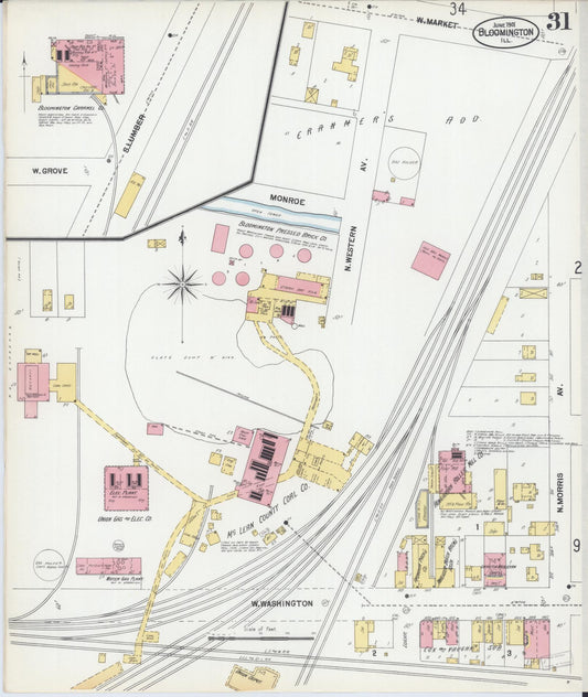 Sanborn Fire Insurance Map from Bloomington, McLean County, Illinois (1901), Sheet #0031 - Historic Sanborn Fire Insurance Map Print, vintage old map wall art, antique decor, genealogy gift, Illinois Illinois map