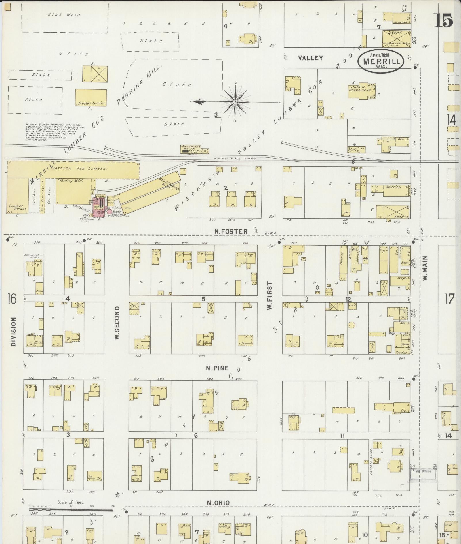 Sanborn Fire Insurance Map from Merrill, Lincoln County, Wisconsin (1898), Sheet #0015 - Complete Map Set gallery image, historic Sanborn map, vintage wall art, Wisconsin Wisconsin