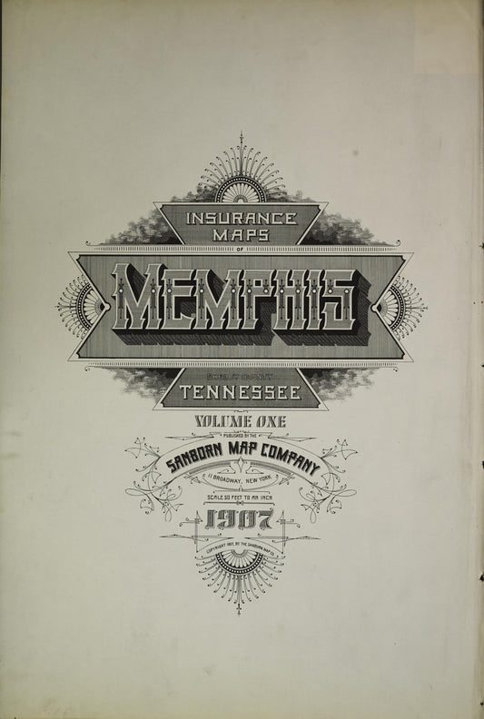 Sanborn Fire Insurance Map from Memphis, Shelby County, Tennessee (1907), Sheet #0001 - Historic Sanborn Fire Insurance Map Print, vintage old map wall art, antique decor, genealogy gift, Tennessee Tennessee map