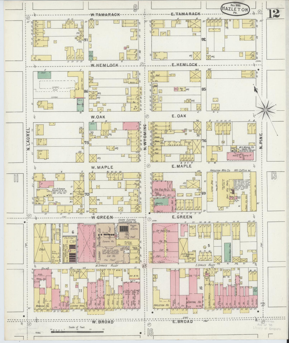 Sanborn Fire Insurance Map from Hazleton, Luzerne County, Pennsylvania (1895), Sheet #0012 - Historic Sanborn Fire Insurance Map Print, vintage old map wall art, antique decor, genealogy gift, Pennsylvania Pennsylvania map