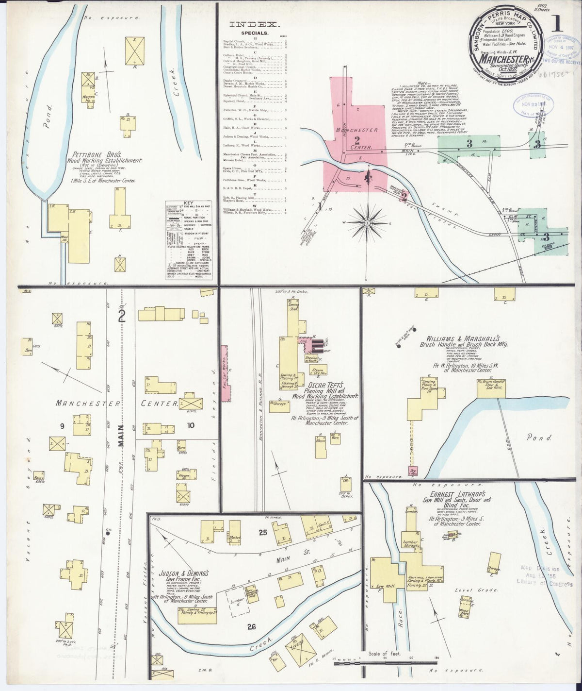 Sanborn Fire Insurance Map from Manchester, Bennington County, Vermont (1897), Sheet #0001 - Complete Map Set gallery image, historic Sanborn map, vintage wall art, Vermont Vermont