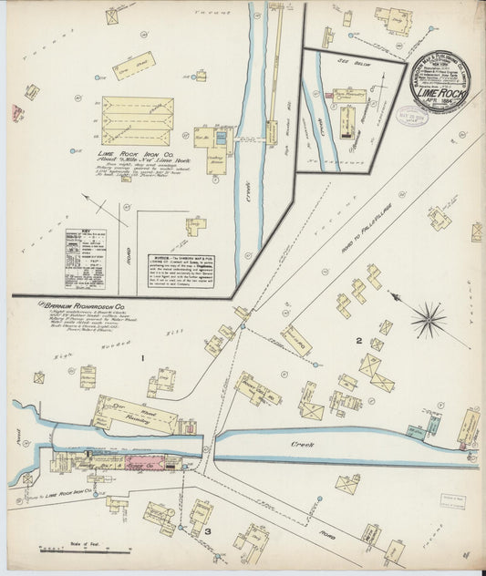Sanborn Fire Insurance Map from Lime Rock, Litchfield County, Connecticut (1884), Sheet #0001 - Historic Sanborn Fire Insurance Map Print, vintage old map wall art, antique decor, genealogy gift, Connecticut Connecticut map
