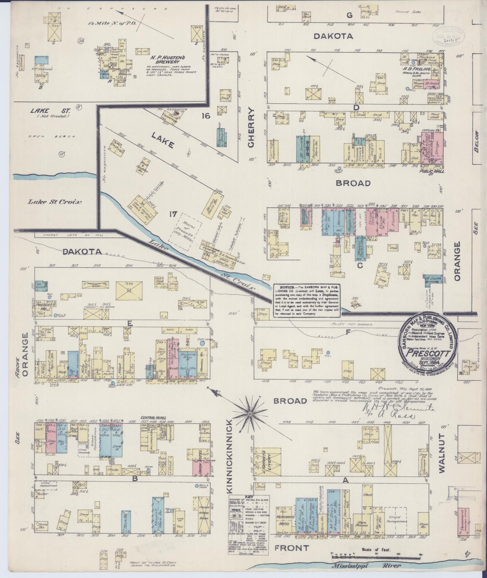 Sanborn Fire Insurance Map from Prescott, Pierce County, Wisconsin (1884), Sheet #0001 - Historic Sanborn Fire Insurance Map Print, vintage old map wall art, antique decor, genealogy gift, Wisconsin Wisconsin map