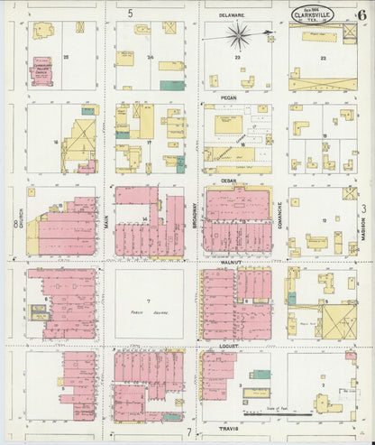 Sanborn Fire Insurance Map from Clarksville, Red River County, Texas (1906), Sheet #0006 - Complete Map Set gallery image, historic Sanborn map, vintage wall art, Texas Texas