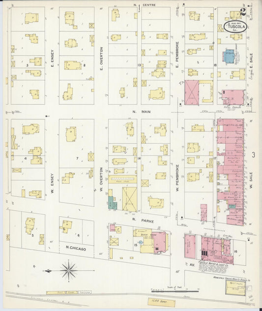 Sanborn Fire Insurance Map from Tuscola, Douglas County, Illinois (1907), Sheet #0002 - Historic Sanborn Fire Insurance Map Print, vintage old map wall art, antique decor, genealogy gift, Illinois Illinois map
