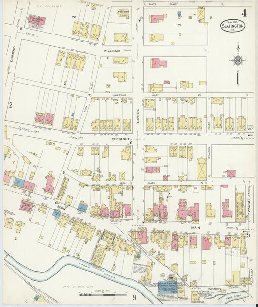 Sanborn Fire Insurance Map from Slatington, Lehigh County, Pennsylvania (1913), Sheet #0004 - Historic Sanborn Fire Insurance Map Print, vintage old map wall art, antique decor, genealogy gift, Pennsylvania Pennsylvania map