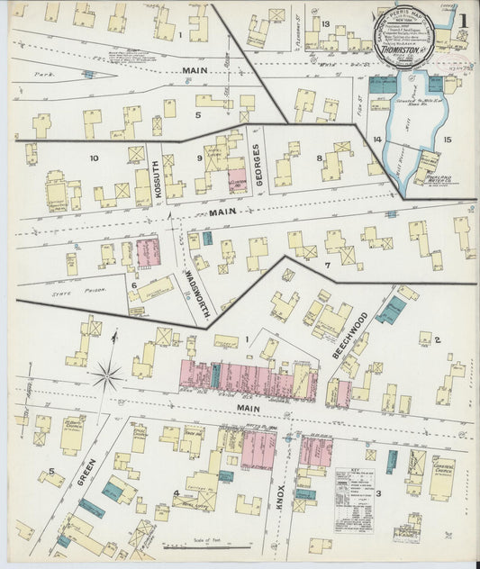Sanborn Fire Insurance Map from Thomaston, Knox County, Maine (1891), Sheet #0001 - Historic Sanborn Fire Insurance Map Print, vintage old map wall art, antique decor, genealogy gift, Maine Maine map