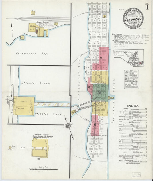 Sanborn Fire Insurance Map from Ocean City, Worcester County, Maryland (1921), Sheet #0001 - Historic Sanborn Fire Insurance Map Print, vintage old map wall art, antique decor, genealogy gift, Maryland Maryland map
