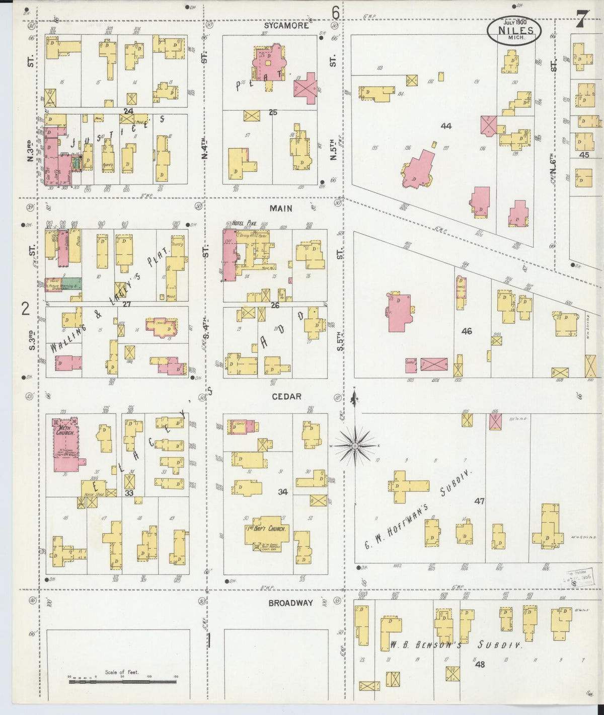 Sanborn Fire Insurance Map from Niles, Berrien County, Michigan (1900), Sheet #0007 - Historic Sanborn Fire Insurance Map Print, vintage old map wall art, antique decor, genealogy gift, Michigan Michigan map