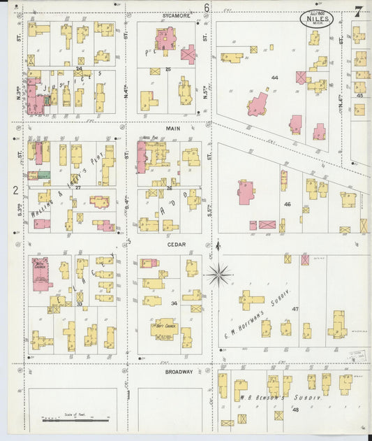 Sanborn Fire Insurance Map from Niles, Berrien County, Michigan (1900), Sheet #0007 - Historic Sanborn Fire Insurance Map Print, vintage old map wall art, antique decor, genealogy gift, Michigan Michigan map