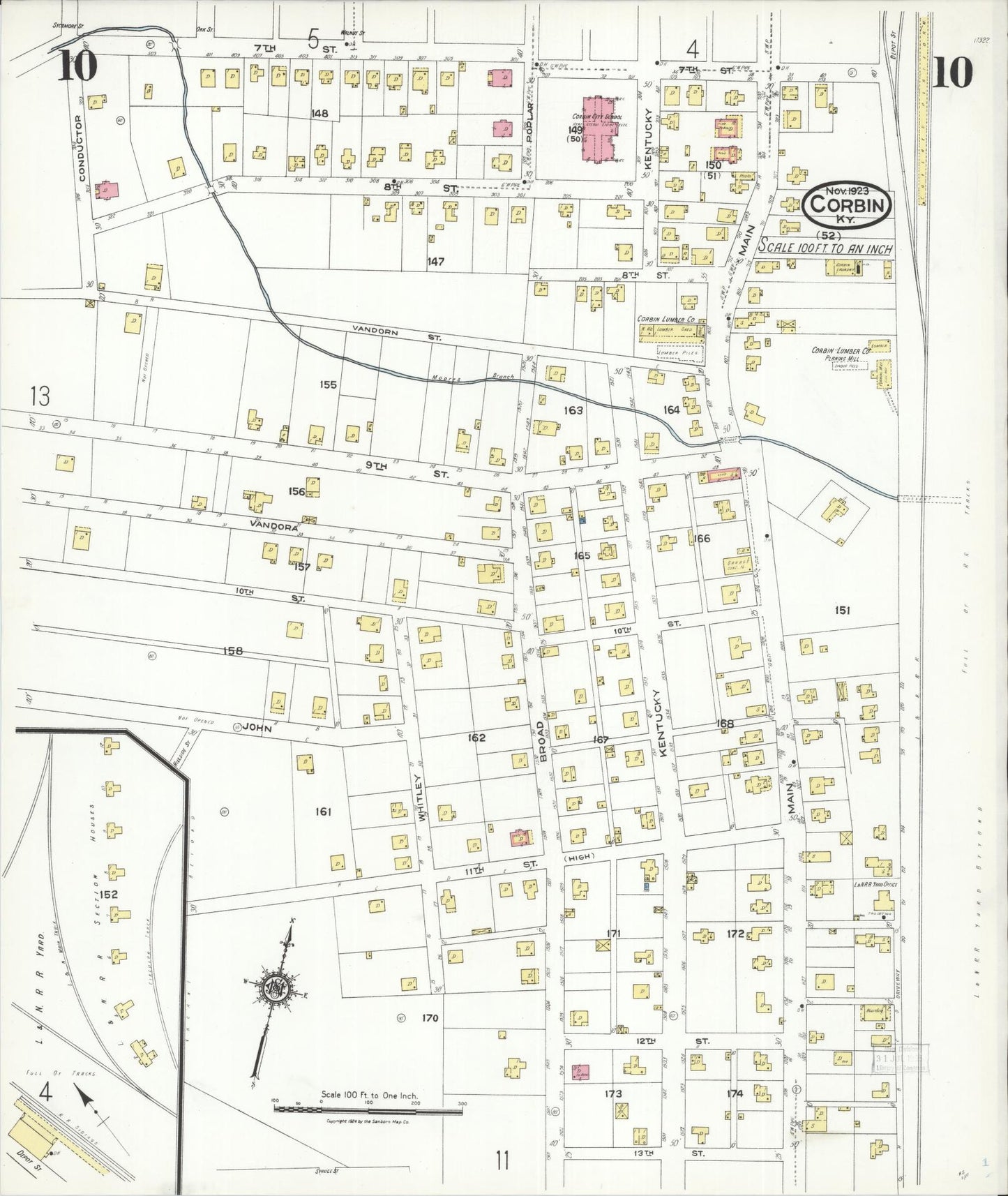 Sanborn Fire Insurance Map from Corbin, Knox and Whitley Counties, Kentucky (1923), Sheet #0010 - Complete Map Set gallery image, historic Sanborn map, vintage wall art, Kentucky Kentucky