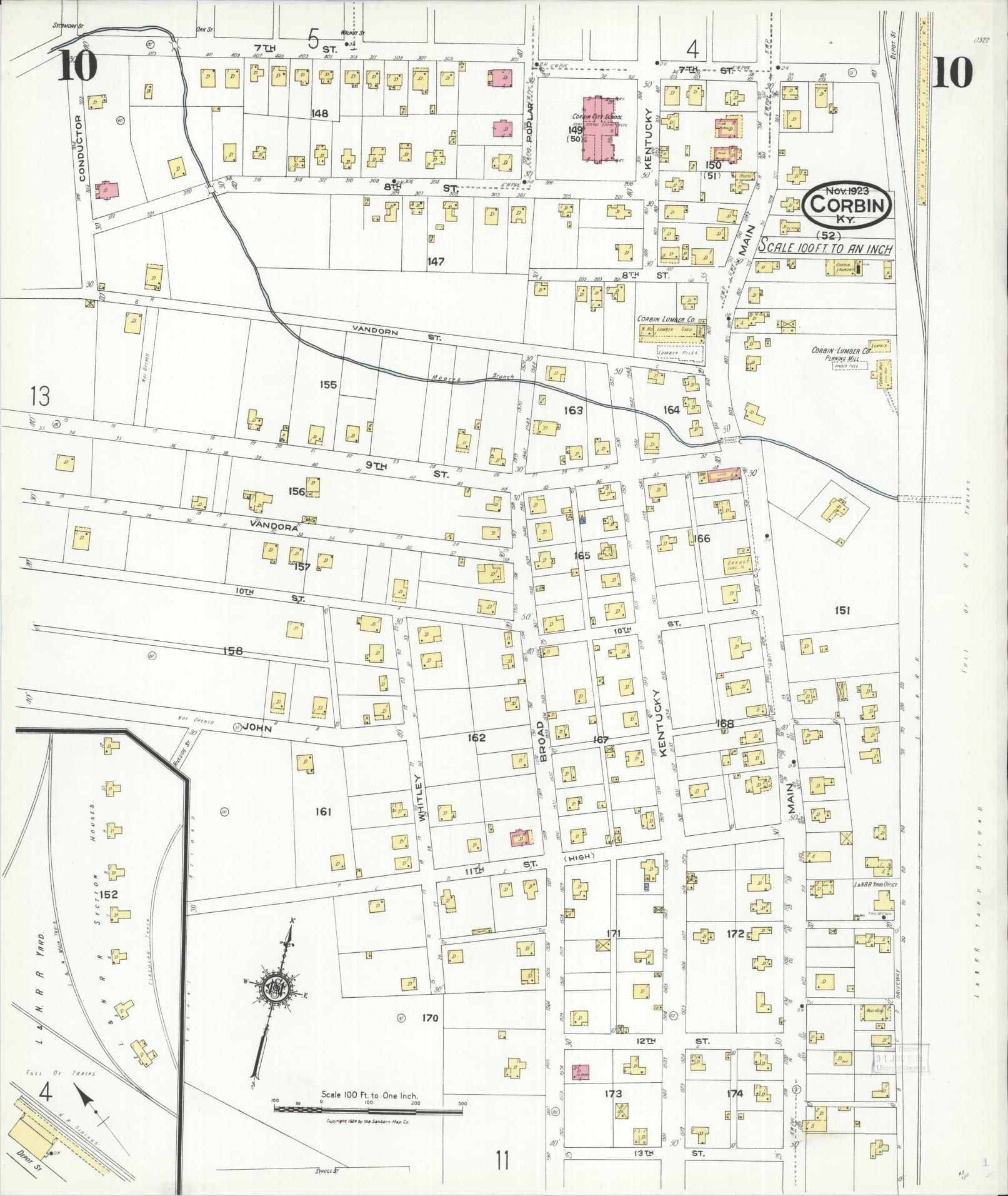 Sanborn Fire Insurance Map from Corbin, Knox and Whitley Counties, Kentucky (1923), Sheet #0010 - Complete Map Set gallery image, historic Sanborn map, vintage wall art, Kentucky Kentucky
