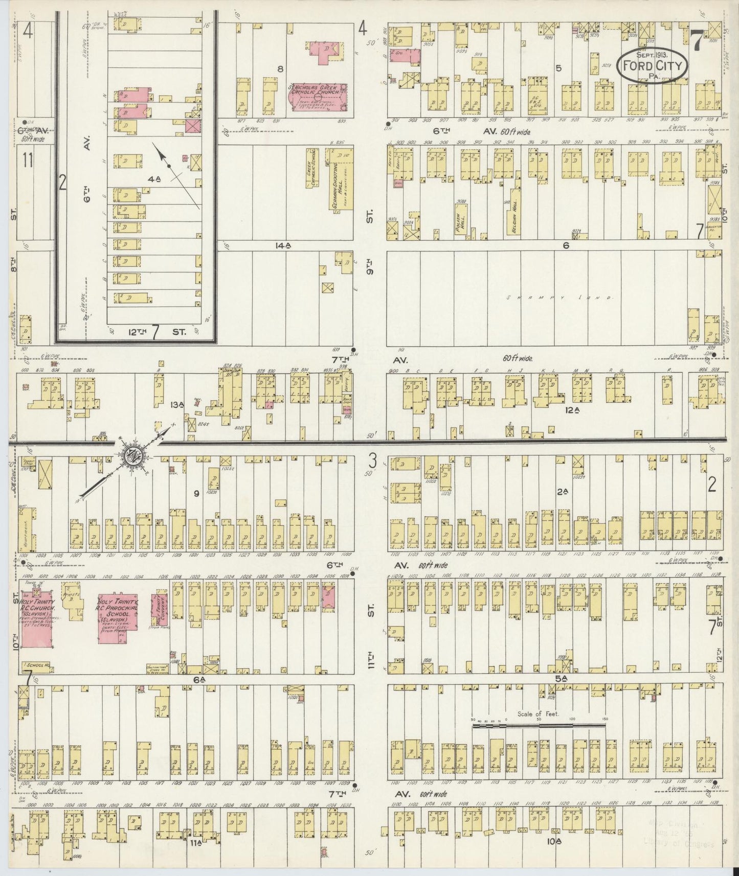 Sanborn Fire Insurance Map from Ford City, Armstrong County, Pennsylvania (1913), Sheet #0007 - Historic Sanborn Fire Insurance Map Print, vintage old map wall art, antique decor, genealogy gift, Pennsylvania Pennsylvania map