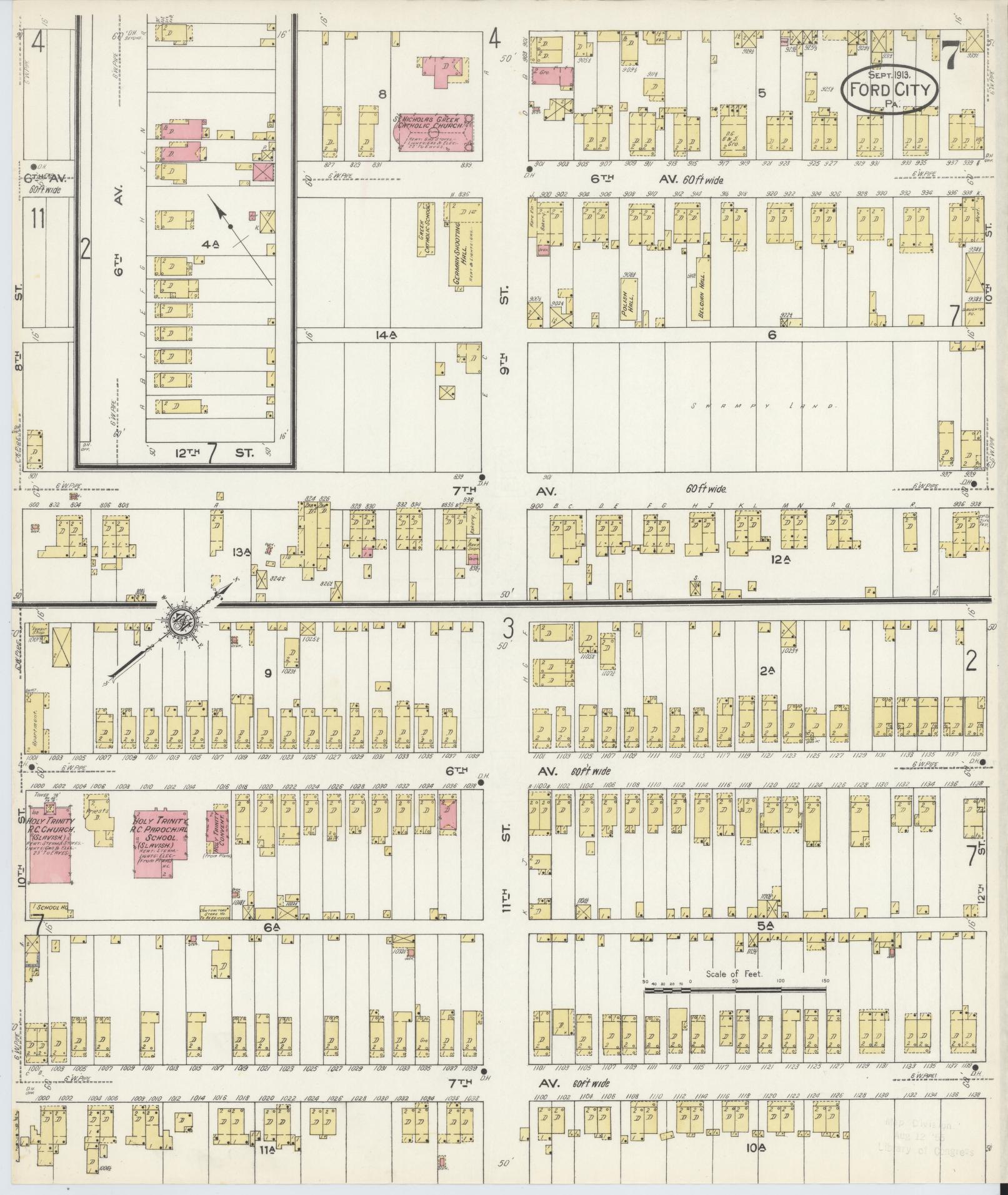 Sanborn Fire Insurance Map from Ford City, Armstrong County, Pennsylvania (1913), Sheet #0007 - Historic Sanborn Fire Insurance Map Print, vintage old map wall art, antique decor, genealogy gift, Pennsylvania Pennsylvania map