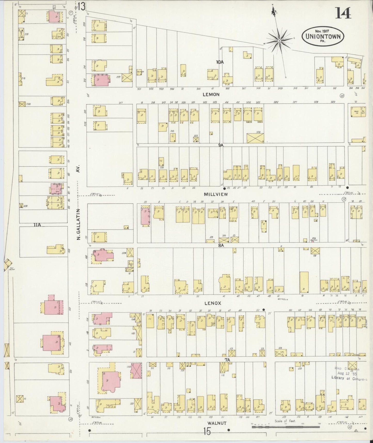 Sanborn Fire Insurance Map from Uniontown, Fayette County, Pennsylvania (1907), Sheet #0014 - Historic Sanborn Fire Insurance Map Print, vintage old map wall art, antique decor, genealogy gift, Pennsylvania Pennsylvania map