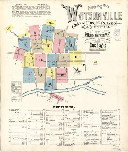 Sanborn Fire Insurance Map from Watsonville, Santa Cruz County, California. (1902) – Historic Sanborn Fire Insurance Map Print