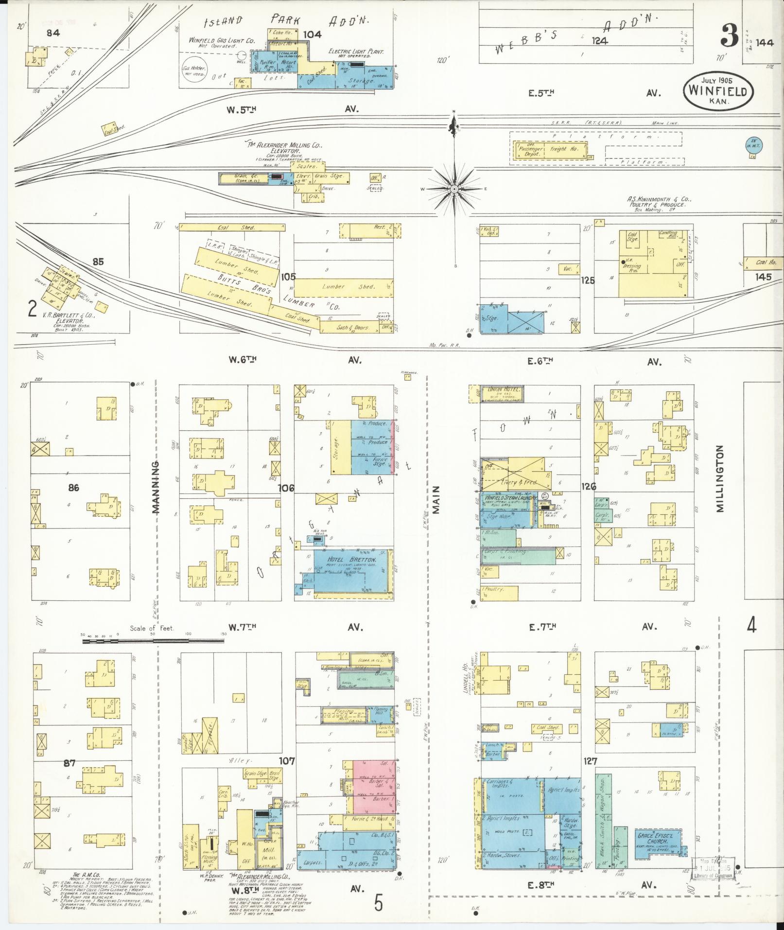 Sanborn Fire Insurance Map from Winfield, Cowley County, Kansas (1905), Sheet #0003 - Complete Map Set gallery image, historic Sanborn map, vintage wall art, Kansas Kansas