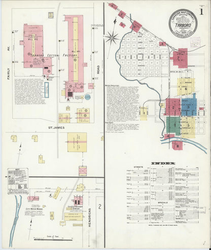 Sanborn Fire Insurance Map from Tarboro, Edgecombe County, North Carolina (1908), Sheet #0001 - Historic Sanborn Fire Insurance Map Print, vintage old map wall art, antique decor, genealogy gift, North Carolina North Carolina map