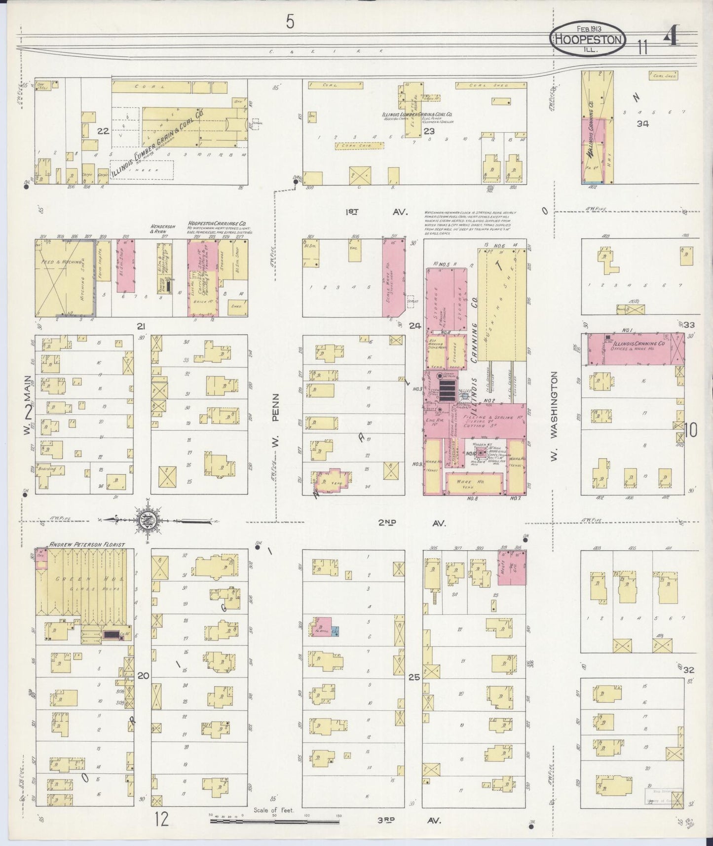 Sanborn Fire Insurance Map from Hoopeston, Vermilion County, Illinois (1913), Sheet #0004 - Complete Map Set gallery image, historic Sanborn map, vintage wall art, Illinois Illinois