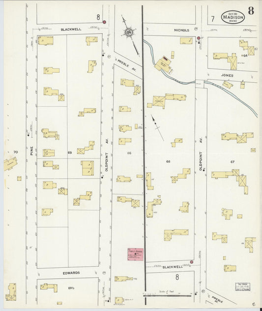 Sanborn Fire Insurance Map from Madison, Somerset County, Maine (1911), Sheet #0008 - Historic Sanborn Fire Insurance Map Print, vintage old map wall art, antique decor, genealogy gift, Maine Maine map