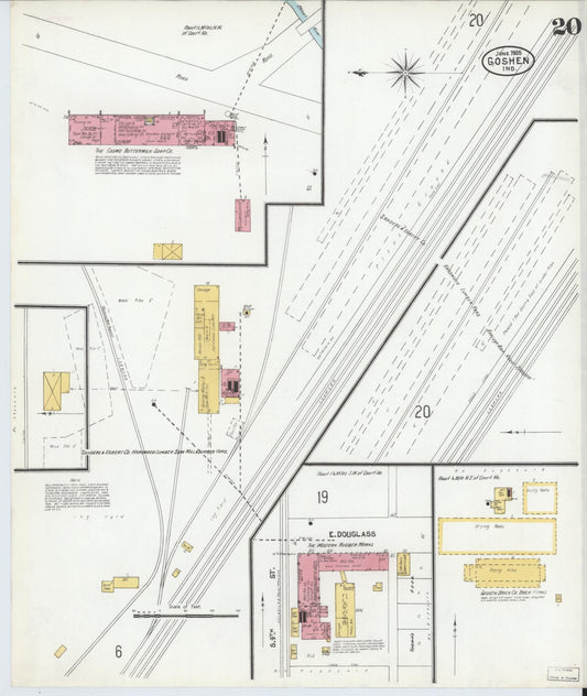 Sanborn Fire Insurance Map from Goshen, Elkhart County, Indiana (1905), Sheet #0020 - Historic Sanborn Fire Insurance Map Print, vintage old map wall art, antique decor, genealogy gift, Indiana Indiana map