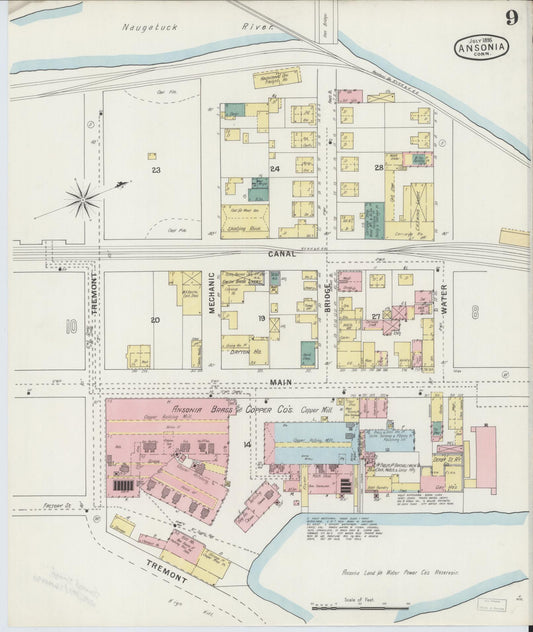 Sanborn Fire Insurance Map from Ansonia, New Haven County, Connecticut (1895), Sheet #0009 - Historic Sanborn Fire Insurance Map Print, vintage old map wall art, antique decor, genealogy gift, Connecticut Connecticut map