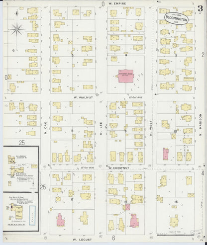 Sanborn Fire Insurance Map from Bloomington, McLean County, Illinois (1896), Sheet #0003 - Historic Sanborn Fire Insurance Map Print, vintage old map wall art, antique decor, genealogy gift, Illinois Illinois map