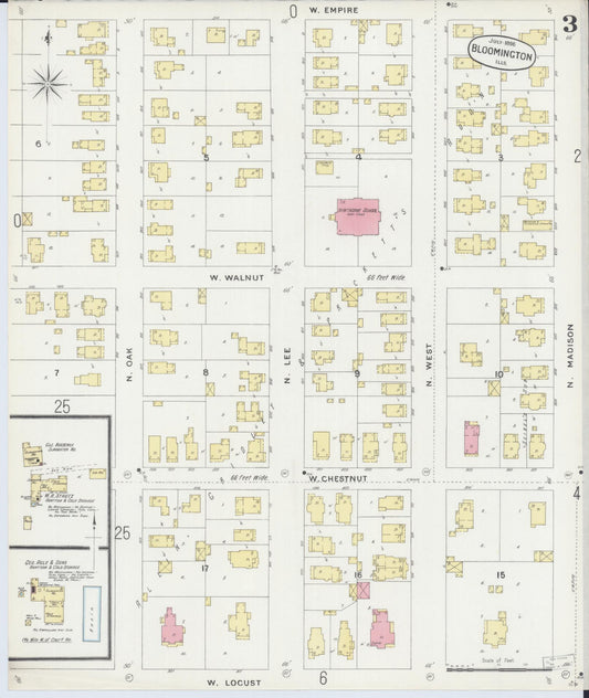 Sanborn Fire Insurance Map from Bloomington, McLean County, Illinois (1896), Sheet #0003 - Historic Sanborn Fire Insurance Map Print, vintage old map wall art, antique decor, genealogy gift, Illinois Illinois map