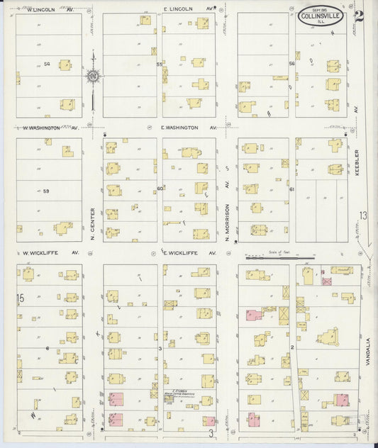 Sanborn Fire Insurance Map from Collinsville, Madison County, Illinois (1915), Sheet #0002 - Historic Sanborn Fire Insurance Map Print, vintage old map wall art, antique decor, genealogy gift, Illinois Illinois map