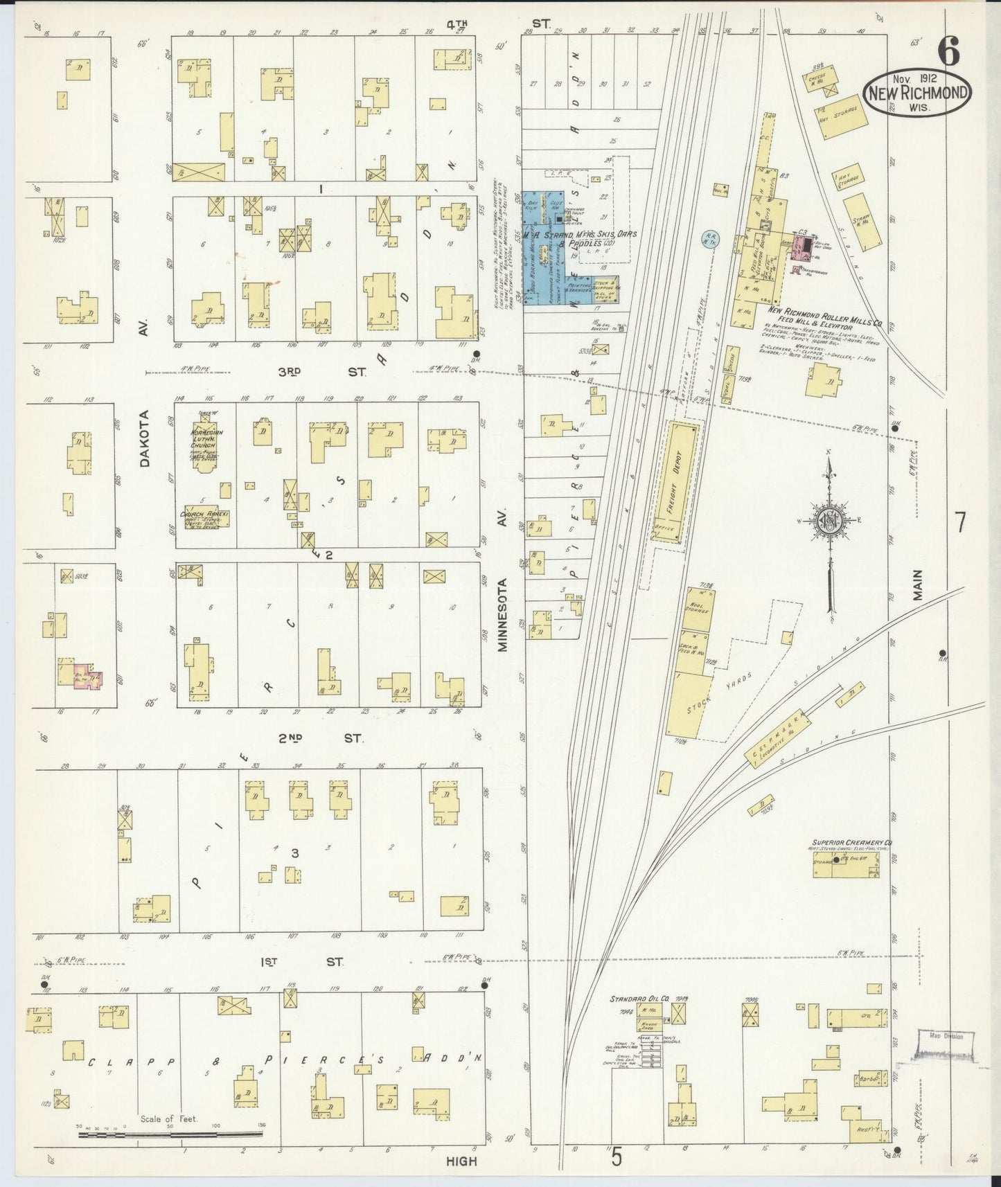 Sanborn Fire Insurance Map from New Richmond, St. Croix County, Wisconsin (1912), Sheet #0006 - Complete Map Set gallery image, historic Sanborn map, vintage wall art, Wisconsin Wisconsin