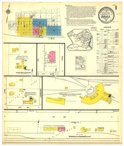 Sanborn Fire Insurance Map from Baird, Callahan County, Texas (1915), Sheet #0001 - Historic Sanborn Fire Insurance Map Print, vintage old map wall art, antique decor, genealogy gift, Texas Texas map