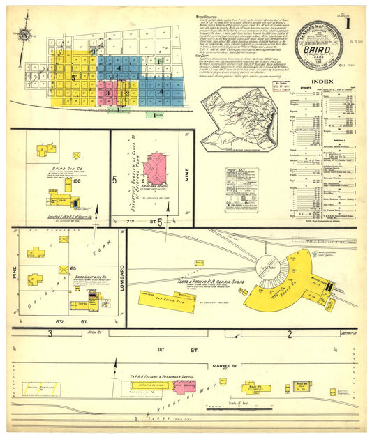 Sanborn Fire Insurance Map from Baird, Callahan County, Texas (1915), Sheet #0001 - Historic Sanborn Fire Insurance Map Print, vintage old map wall art, antique decor, genealogy gift, Texas Texas map