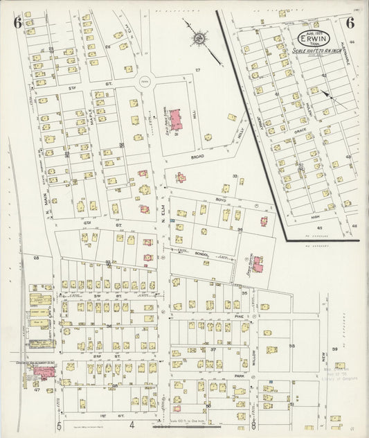 Sanborn Fire Insurance Map from Erwin, Unicoi County, Tennessee (1925), Sheet #0006 - Historic Sanborn Fire Insurance Map Print, vintage old map wall art, antique decor, genealogy gift, Tennessee Tennessee map