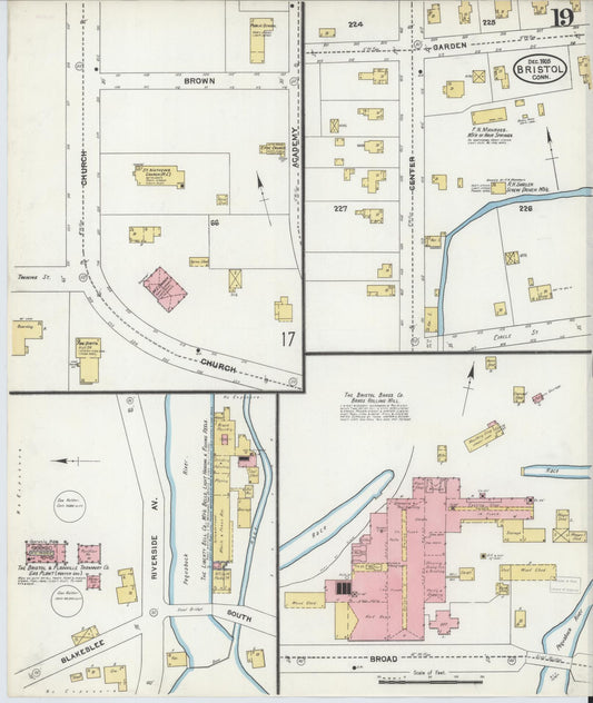 Sanborn Fire Insurance Map from Bristol, Hartford County, Connecticut (1905), Sheet #0019 - Historic Sanborn Fire Insurance Map Print, vintage old map wall art, antique decor, genealogy gift, Connecticut Connecticut map