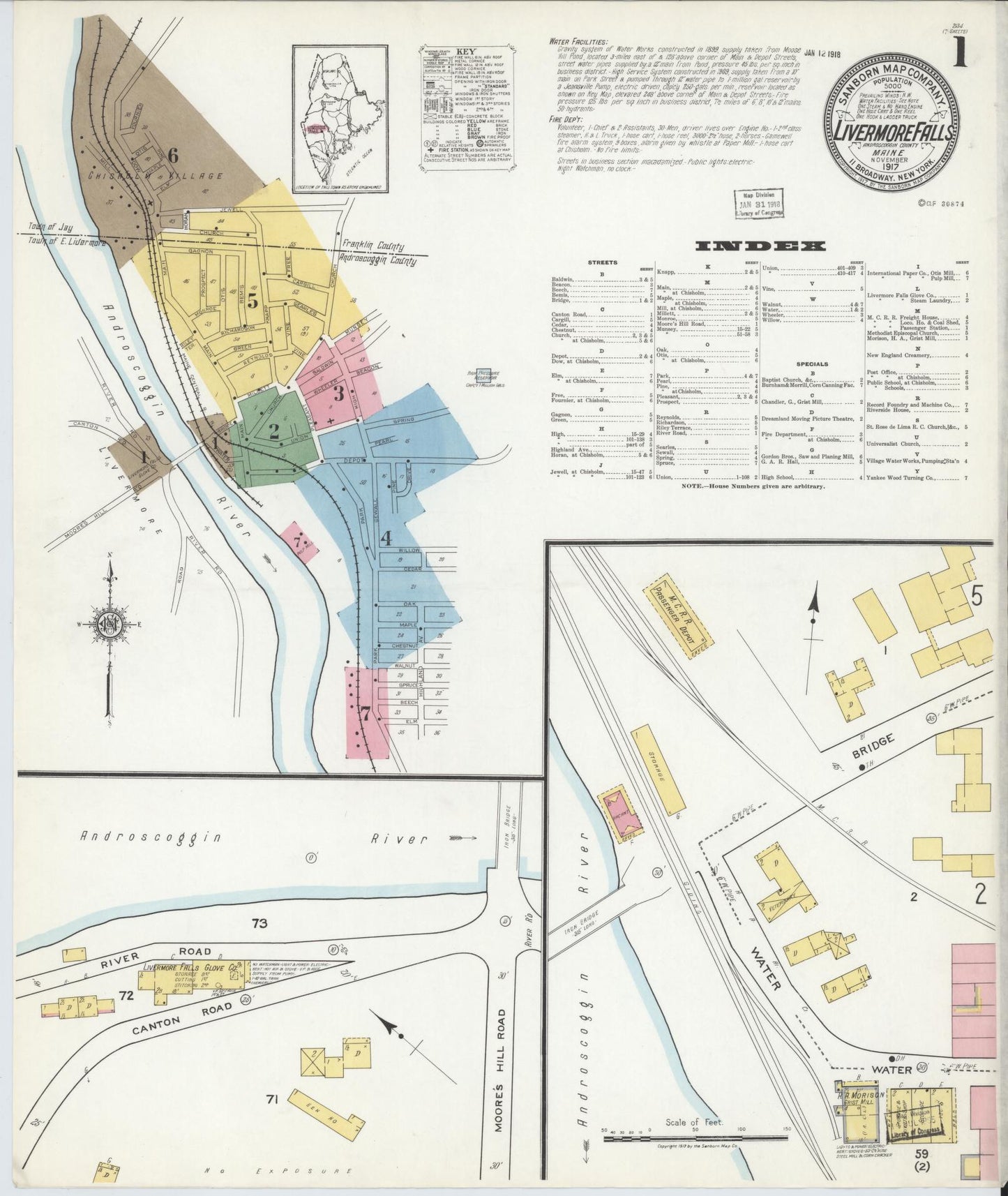 Sanborn Fire Insurance Map from Livermore Falls, Androscoggin County, Maine. (1917) – Historic Sanborn Fire Insurance Map Print
